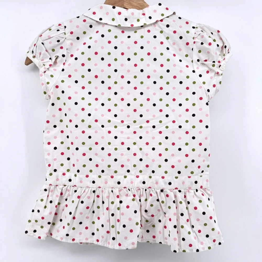 Gymboree‎ Polka Dot Blouse Kids Size 7 White Pink Ruffle Peter Pan Collar Bow